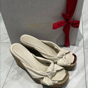 Jimmy Choo Cream Wedge Sandals